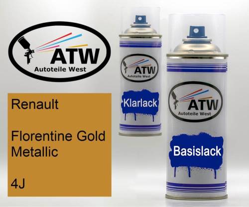 Renault, Florentine Gold Metallic, 4J: 400ml Sprühdose + 400ml Klarlack - Set, von ATW Autoteile West.